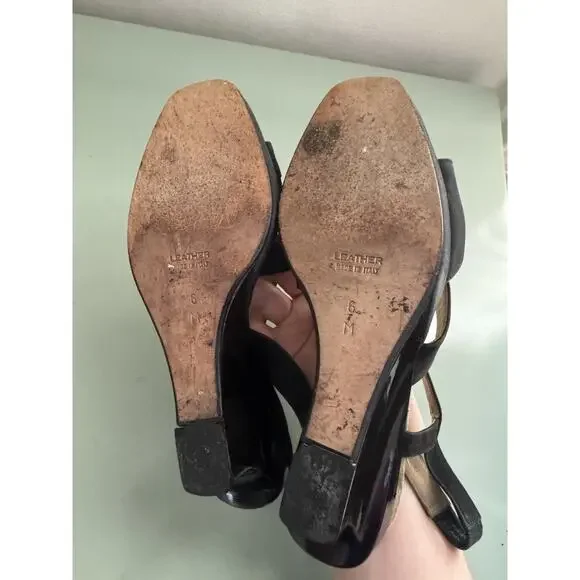 Yves Saint Laurent Black Suede Wedge Heels Sandals YSL Vintage 90s Y2K Sz 6 M - Picture 5 of 10